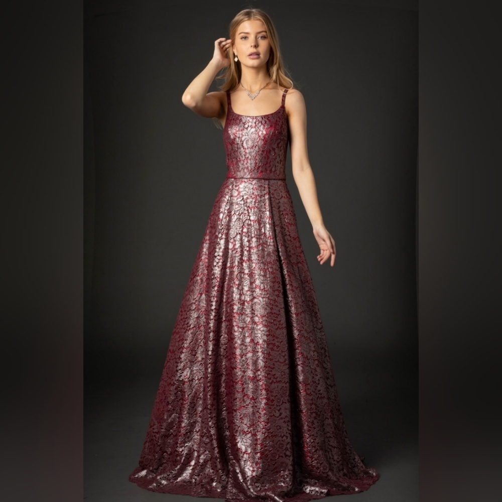 Burgundy Metallic Bicic & Coty Ball Gown CP3902